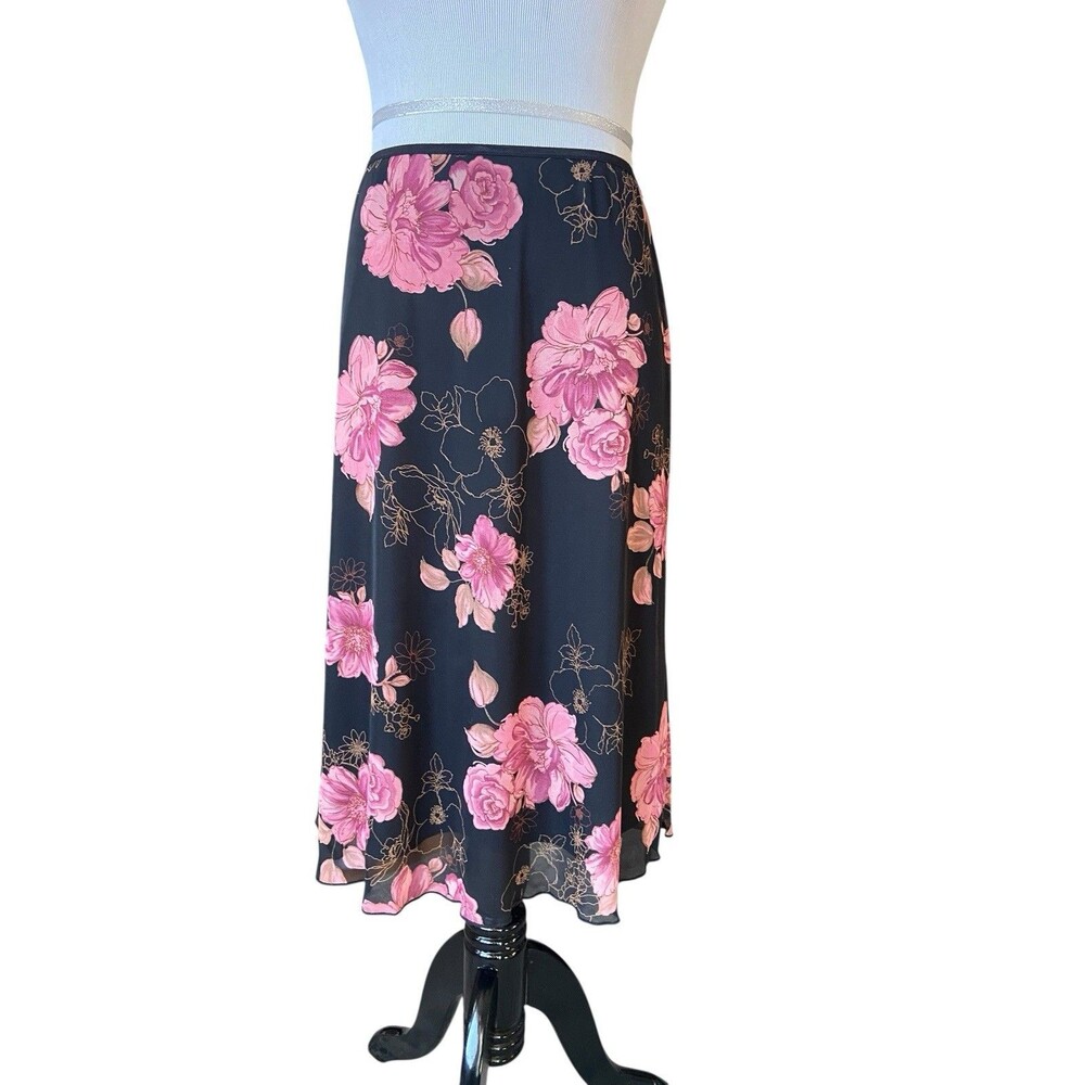 Vintage Y2K Floral Mesh Midi Skirt Size M Lace Trim Fairy Grunge Dark Coquette